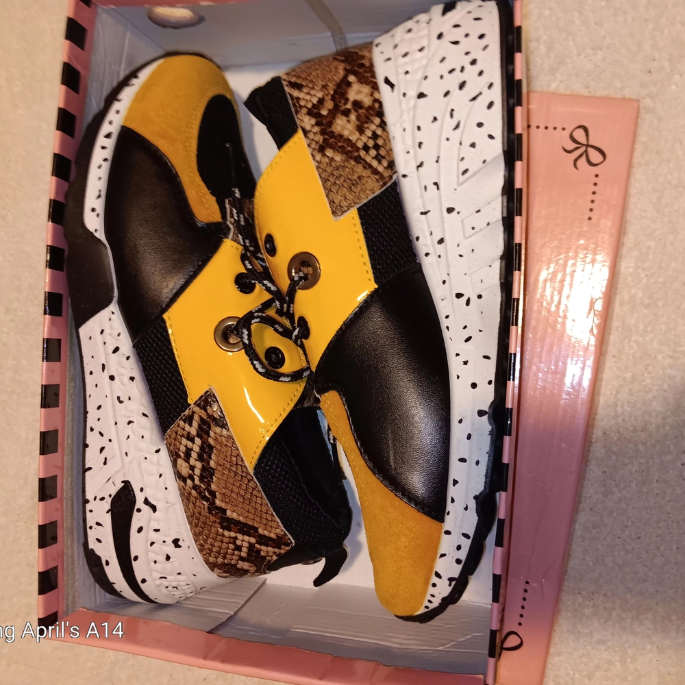 Vibrant Yellow and Black Women's Sneakers